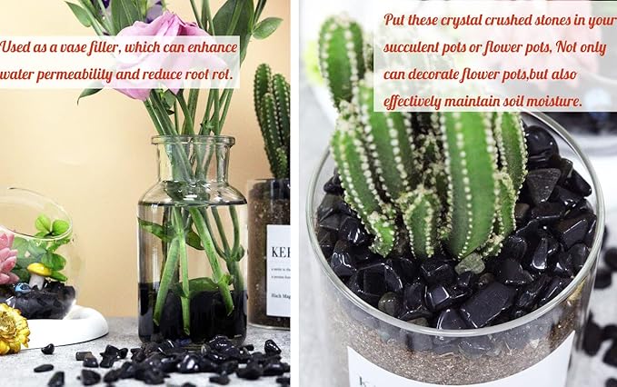 1lb Obsidian Aquarium Gravel Rocks Natural Tumbled Healing Crystal Chips Bulk Gemstones Tumbled Crushed Stones for Fountain Vase Filler Planters Decorative Fish Tank Potted Reiki Energy Balancing-PawvioPets