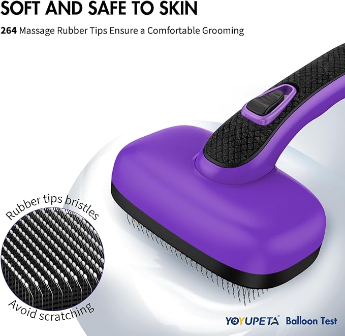 Dog Self Cleaning Slicker Brush for Shedding, Ideal for Short Long Haired Dogs, Including Cat. Removes Loose Fur, Undercoat, Mats, Tangled Hair. Suit for Large Medium Small Animal, Purple-PawvioPets