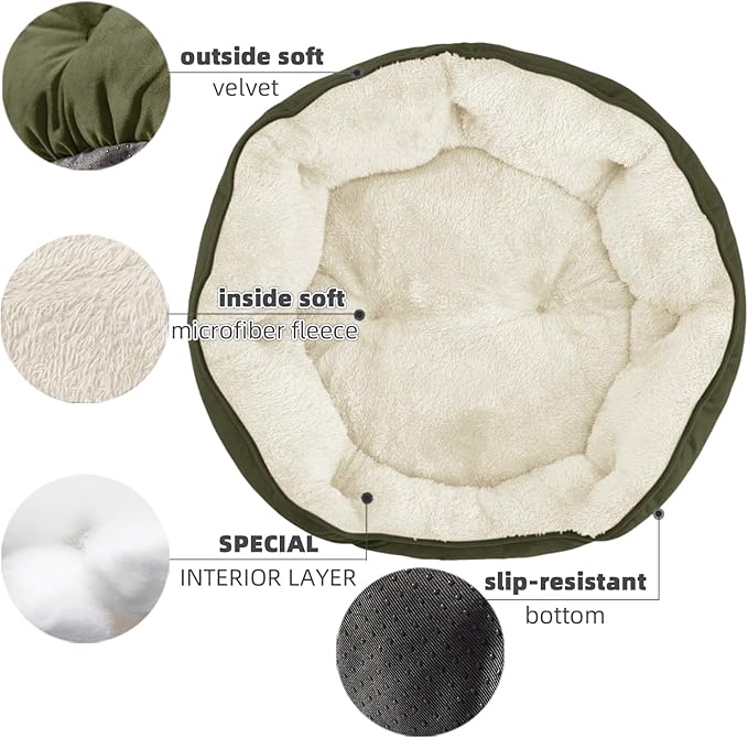 Asvin Medium Dog Bed for Medium Dogs, Cat Beds for Indoor Cats, Pet Bed for Puppy and Kitty, Extra Soft & Machine Washable with Anti-Slip & Water-Resistant Oxford Bottom, Green, 25 inches-PawvioPets