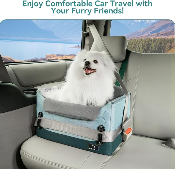 A 4 Pet Dog Car Seats for Small Dogs, Booster Car Seat with Patent Buckles & Clip-On Safety Leash, Pet Seat for Puppy Small Dogs Cats Under 25 Lbs, Green-PawvioPets