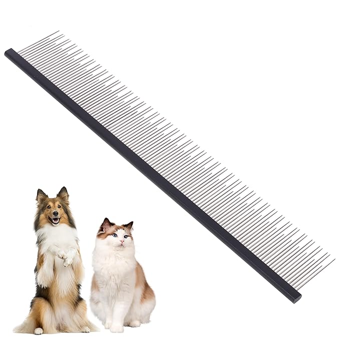 8.5 Inch Upgrade Black Professional Cat Comb,Dual-Tooth Pet Grooming Comb Anti-Static Smooth Rounded Corners Prevent Friction Breakage and Irritation,Removing Tangles,Knots,Undercoat and Excess Hair-PawvioPets