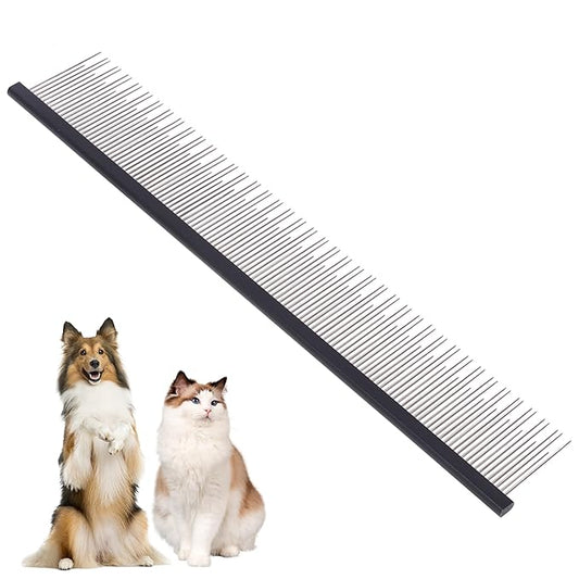 8.5 Inch Upgrade Black Professional Cat Comb,Dual-Tooth Pet Grooming Comb Anti-Static Smooth Rounded Corners Prevent Friction Breakage and Irritation,Removing Tangles,Knots,Undercoat and Excess Hair-PawvioPets