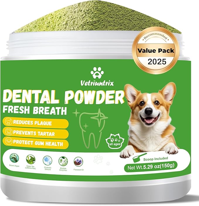 Dog Dental Care Powder - Plaque & Tartar Control with Natural Enzymes, Teeth Cleaning Powder for Dogs with Probiotic, Bad Breath Treatment for Small Medium Large Dogs-PawvioPets