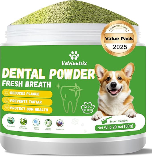 Dog Dental Care Powder - Plaque & Tartar Control with Natural Enzymes, Teeth Cleaning Powder for Dogs with Probiotic, Bad Breath Treatment for Small Medium Large Dogs-PawvioPets