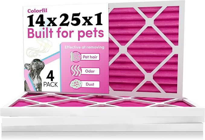 Colorfil 14x25x1 Air Filter (4-Pack) | Made in the USA | Color Changing | Remove Cat and Dog Odor | MERV 8 for Pet Hair Dander and Dust | 13.5"x24.5"x0.75" Exact Size-PawvioPets
