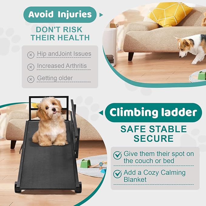 Dog Ramp for Bed, Adjustable Pet Ramps for Dog to Get on Bed, Non-Slip Rubber Surface - Folding Wooden Dog Ramp for Small/Large/Old Dogs, Adjustable up to 23.5 inch High Beds, Safety Railings-PawvioPets