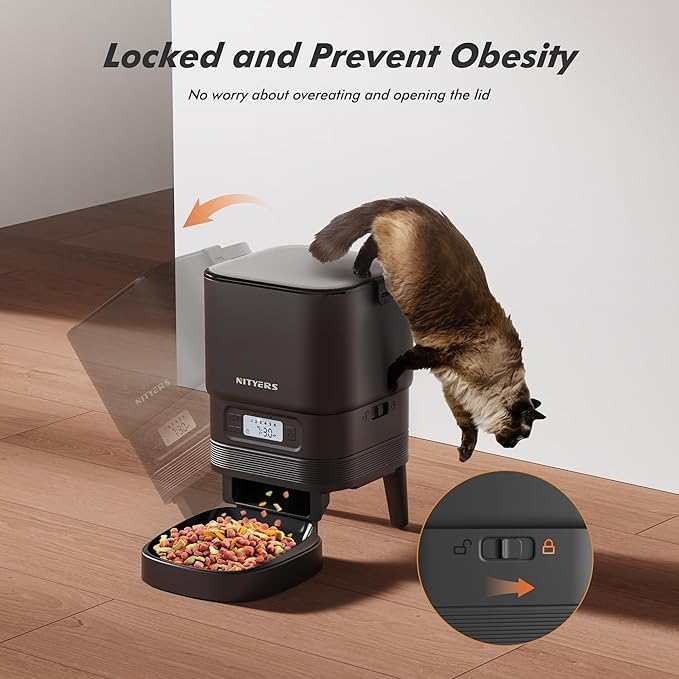 Automatic Cat Feeder - Nityers 4L Timed Cat Dry Food Dispenser, Programmable Portion Size,1-6 Meals Per Day, Dual Power Supply, Detachable Washable, Auto Pet Feeder for Cats and Small Dogs-PawvioPets