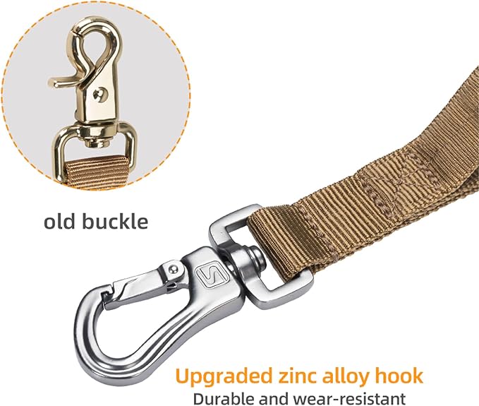 EXCELLENT ELITE SPANKER Tactical Bungee Dog Leash Military Adjustable Dog Leash Quick Release Elastic Leads Rope with 2 Control Handle(Coyote Brown)-PawvioPets