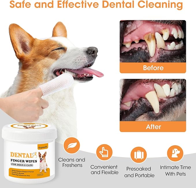Finger Brushes for Dental Care of Pets, Teeth Cleaning Finger Wipes, Dog Dental Wipes, Reduce Plaque & Tartar, Freshen Breath, Safe & Natural Pet Dental Wipes for Dogs Teeth-PawvioPets