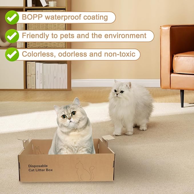 3-Pack Disposable Litter Boxes for Cats,Disposable 100% Renewable Cardboard Foldable Litter Boxes,Large-Capacity Portable Cardboard Cat Litter Box,Waterproof Travel Litter Box,17.2'' x 12.2'' x 5.3''-PawvioPets