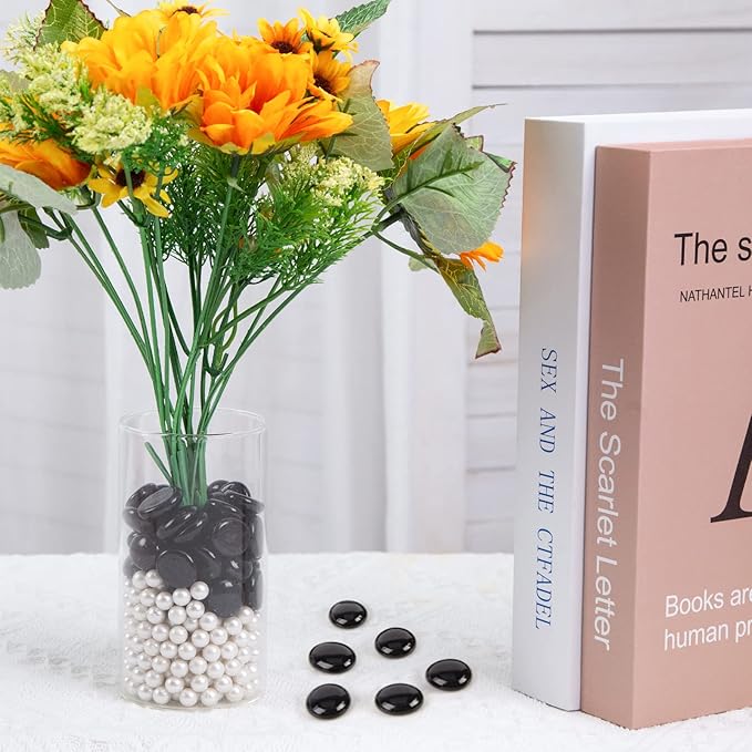 FUTUREPLUSX 1LB Black Flat Glass Marbles, Glass Pebbles Vase Filler, Dark Beads Fishbowl Decorative Gem for Table Scatter Home Decor-PawvioPets