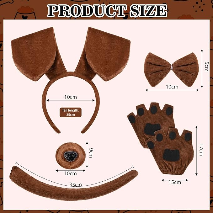 6 Pcs Puppy Costume for Women Include Dog Ears Headband,Bow Tie Tail Nose Paw Gloves and Tutu Skirt for Halloween-PawvioPets
