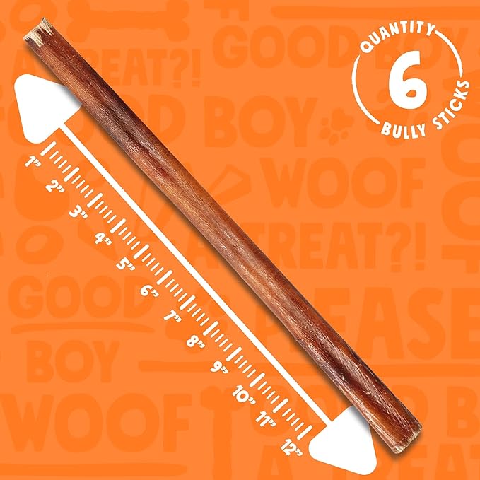 Bully Sticks for Small Dogs | All Natural, Single Ingredient for Puppies to Medium Dogs (12" Stnd Bully Sticks - 6pk)-PawvioPets
