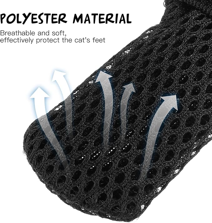 Cat Booties to Prevent Scratching: 4pcs AntiScratch Cat Claw Covers for Feeding Medicine, Pet Grooming, Bathing Shaving Checking, and Nail Trimming, Black Pet Shoes Socks Caps Mittens Paw Protector M-PawvioPets