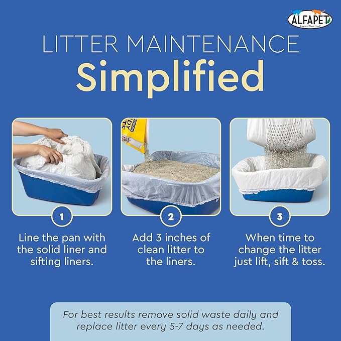 Alfapet Sifting Cat Litter Box Liners - Jumbo 15 Count, Pack of 5 - Tear-Resistant Cat Litter Bags, Waterproof Kitty Litter Liners, Fits Litterbox Pan Sizes X-Large, X-Giant, 37" x 18" 30 lb Capacity-PawvioPets