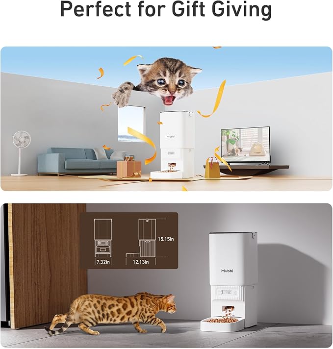 Automatic Cat Feeders, 7L/29 Cups Automatic Dog Feeder with Desiccant Bag, 1-6 Meals Ideal for 2-15mm Dry Food, Suitble for Multiple Pets, Dual Power Supply, Detachable Washable-PawvioPets