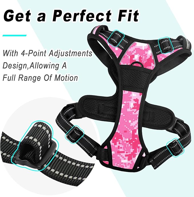 BARKBAY No Pull Dog Harness Large Step in Reflective Dog Harness with Front Clip and Easy Control Handle for Walking Training Running(Pink camo,L)-PawvioPets