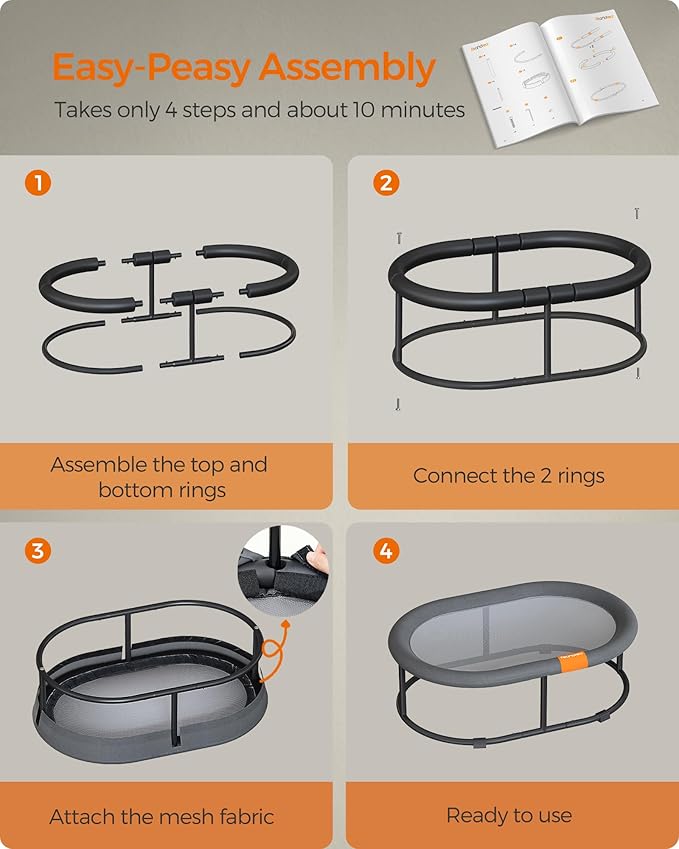 Feandrea Pet Bed, Cat Hammock, Elevated Cat Bed for Multiple Cats, with Removable Washable Mesh, for Pets up to 28 lb, Oval, Gray UPCB002G01-PawvioPets