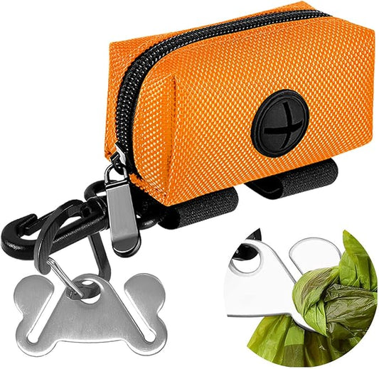 Dog Waste Bag Dispenser Pet Poop Bags Holder for Doggie Waste Bags Dispensers Soft Fabric Zipper Small Doggy Puppy Pouch for Leash Accessory Attachment with Carrier,Orange-PawvioPets