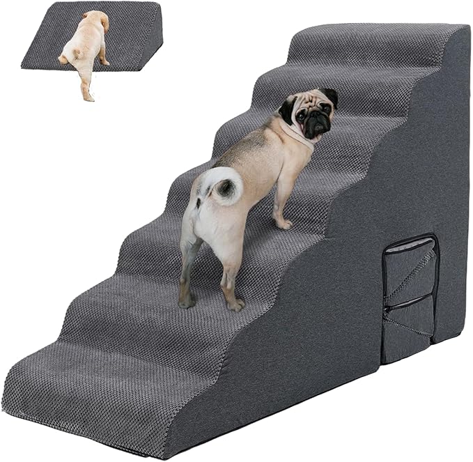 Dog Stairs for High Beds 30-36 inches Tall, 7-Step Pet Stairs/Steps for Small Large Dogs, 30D Foam Pet Steps/Ramp/Ladder for High Bedsides, with 4pcs Dog Ramp for Stairs, Dark Grey-PawvioPets