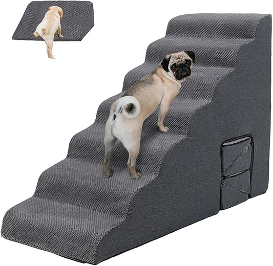 Dog Stairs for High Beds 30-36 inches Tall, 7-Step Pet Stairs/Steps for Small Large Dogs, 30D Foam Pet Steps/Ramp/Ladder for High Bedsides, with 4pcs Dog Ramp for Stairs, Dark Grey-PawvioPets