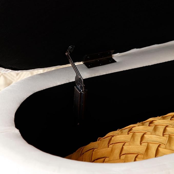 50" Sherpa Storage Ottoman Bench – Velvet Upholstered Bedroom Bench with Golden Metal Legs, Lift-Top Hidden Storage, Modern Footrest for Living Room, Entryway, Bed End (Beige)-PawvioPets