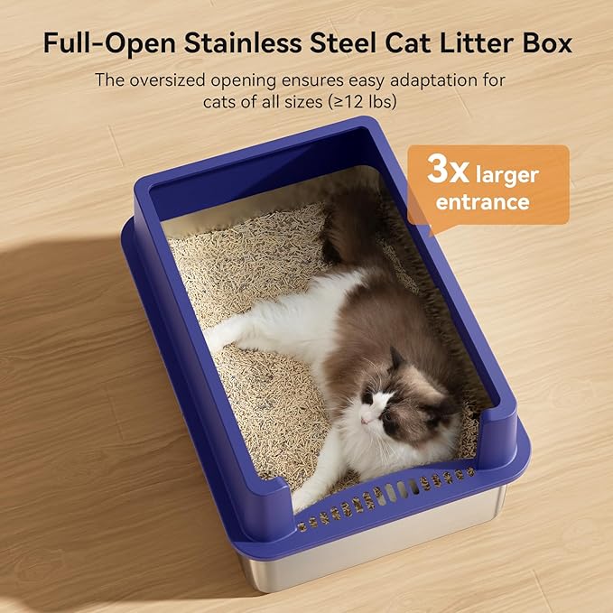 28" Extra Large Stainless Steel Cat Litter Boxes with Lid Metal Cat Litterbox Pan for Big Cats and Multiple Cats, Anti-Leakage, Easy Cleaning, Include Scoop-PawvioPets