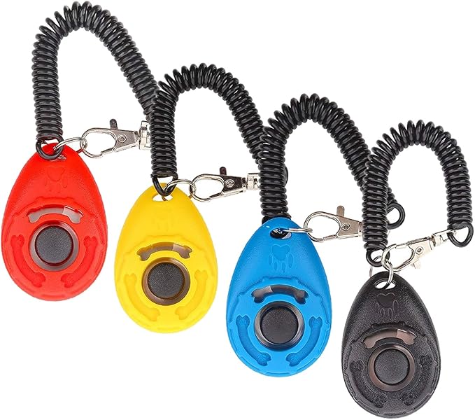 Clicker Training for Dogs, [4 Pcs, Multi-Color] Dog Clicker for Training, Clicker Dog Training with Wrist Strap, Clicker for Pets, Dog Clicker Perfect for Dog Cat Horse Behavioral Training-PawvioPets