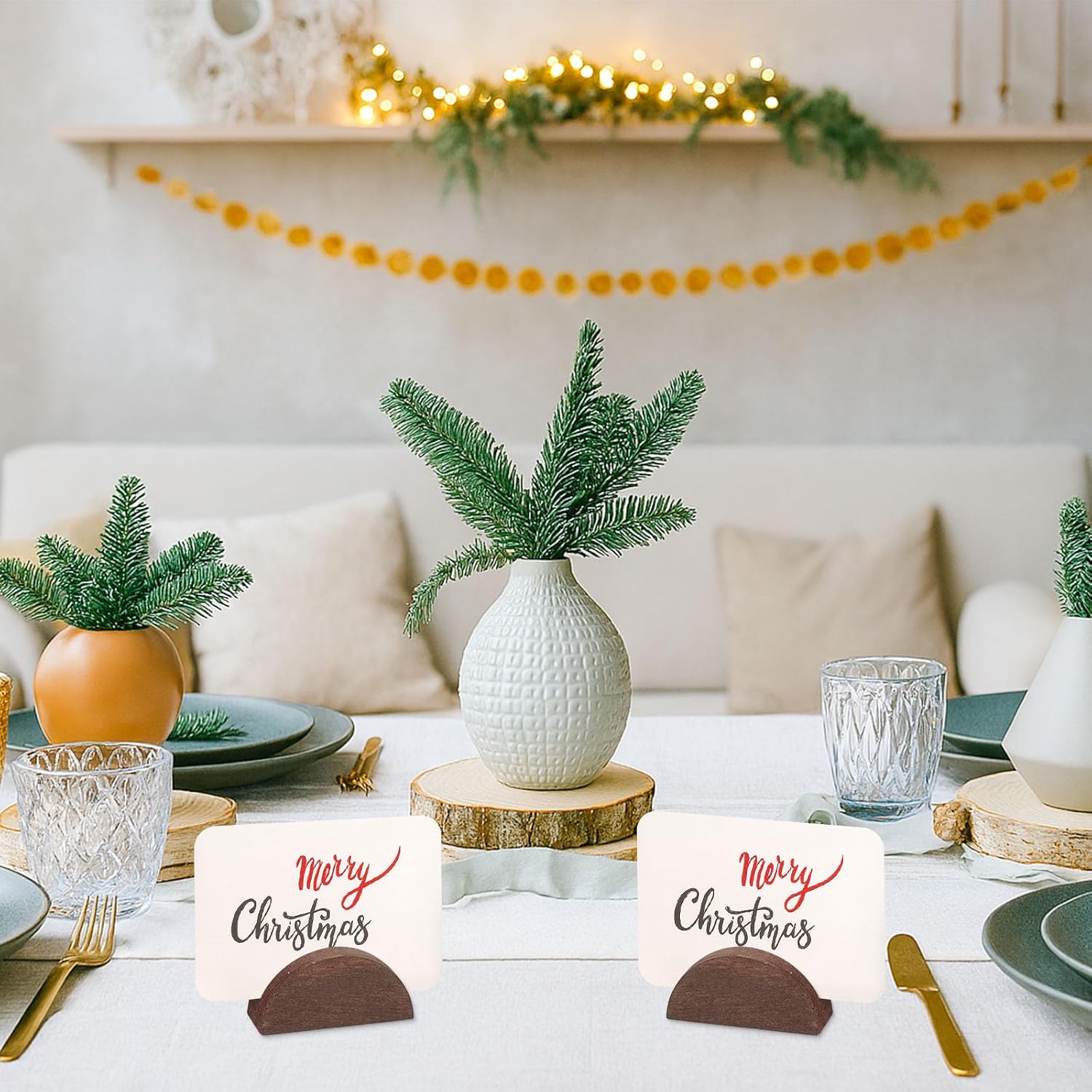 50 Pcs Wooden Table Number Stands, Semicircular Wedding Place Card Holders for Table Numbers, Name Tag, Restaurant Menu, Birthday Party & Event Decor