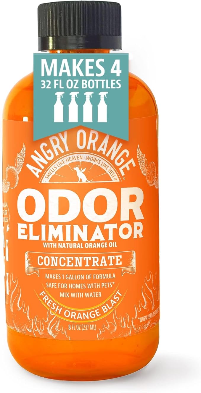Angry Orange Pet Odor Eliminator for Home - 8oz Dog and Cat Pee Smell Remover for Carpet, Grass, Tile and Furniture - Citrus Concentrate, Makes 128oz of Liquid-PawvioPets