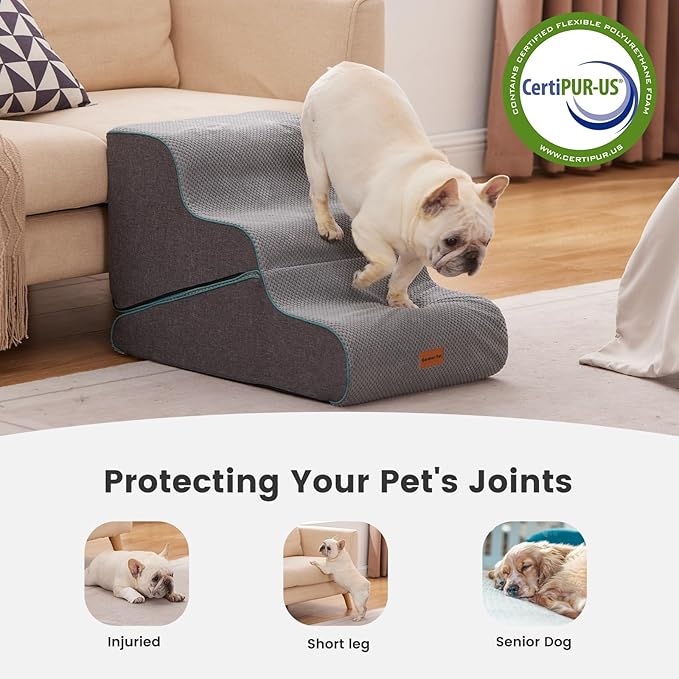 Gardner Pet Dog Stairs for Small Dogs 16.5" H, 2 in 1 Transformable 3-Step Pet Stairs and ramp, Dog Steps for Couch (13-20 in) with Durable Non-Slip Waterproof Cover and CertiPUR-US Certified Foam-PawvioPets