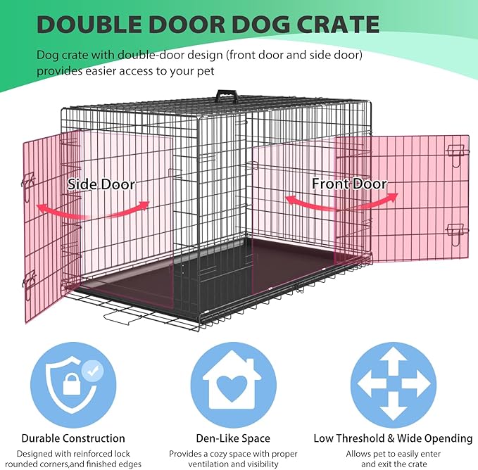 BestPet | Dog Crate | 24" | Black | Foldable Metal Kennel with Double Doors, Secure Slide-Bolt Latches, Leakproof Tray | Portable Dog Cage for Small Breeds | for Travel, Indoor & Outdoor Use-PawvioPets