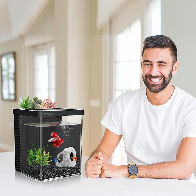 Betta Fish Tank,Aquarium kit 1.5 Gallon Fish Tank,with Filter LED Light, Water Pump, Decorate Water Plants and Sand, Aquarium Starter Kits, Fish Bowl-PawvioPets