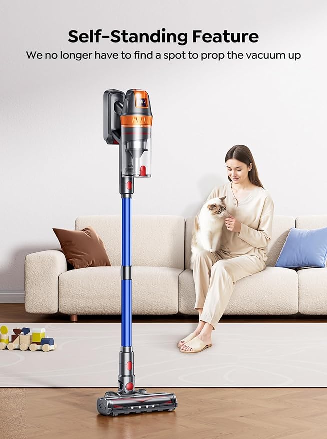 Cordless Vacuum Cleaner, 600W with Extra Mattress Cleaning Tool, 45KPA Stick Vacuum Cleaners for Home 60 Mins Runtime, Self-Standing, Wall Mount Charging, Rechargeable Vacuum for Floor Carpet Pet Hair-PawvioPets
