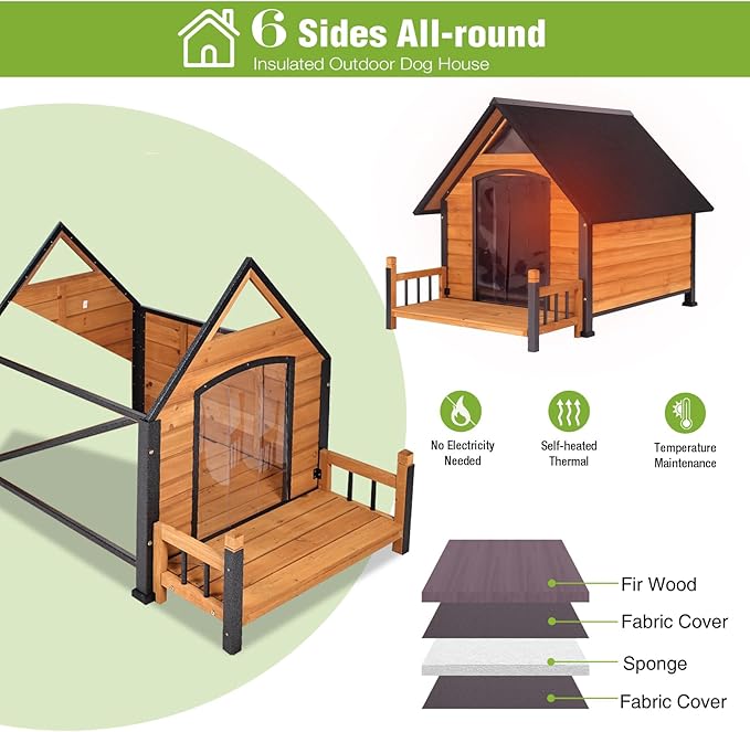 Dog House Outdoor Insulated, Sturdy & Warm Winter Puppy Shelter, 45" L Large Dog Kennel with Chew-Proof Iron Frame, Suitable for Small to Large Dogs(Brown)-PawvioPets