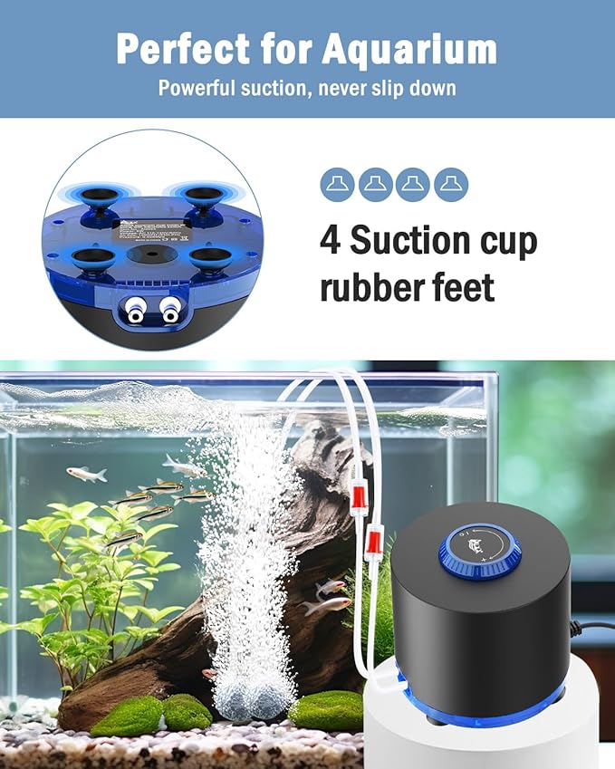 AQQA Aquarium Air Pump, Quiet Powerful Fish Tank Air Pump 3W/6W/10W with Stainless Steel Dual Outlet, Adjustable Oxygen Aerator Pump with Air Stone Bubbler for Fish Tank Up to 200 Gallon 3W (Tubby)-PawvioPets