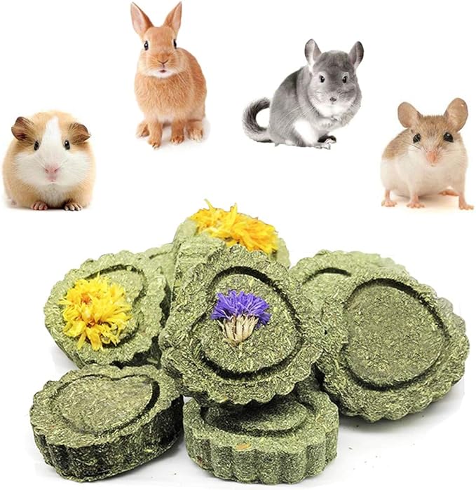 Bunny Chew Toys for Teeth, Natural Pet Chew Toy Hand Made Timothy Hay Cakes for Chinchilla Guinea Pig Hamsters Holland Lop Prairie Dogs Squirrels Gerbils Rabbit Chewing & Molar Teeth, 9.5oz-PawvioPets