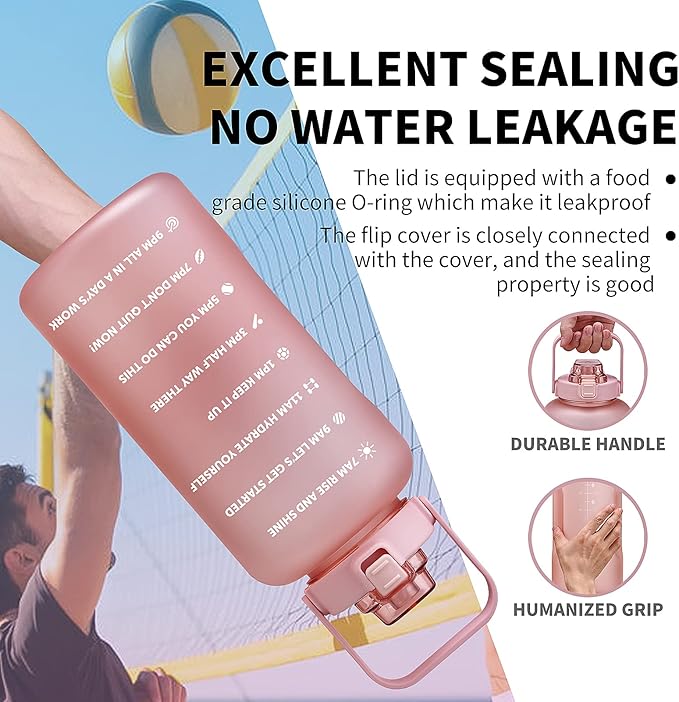 64oz,100oz,128oz Large Motivational Water Bottle with Time Marker, Leakproof & BPA Free Half Gallon Big Water Bottle with Straw Handle Tritan Frosted Water Jug for Gym,Fitness,Outdoor Sports-PawvioPets