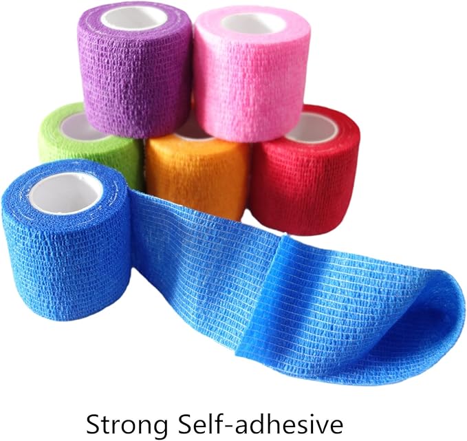 6 Pack 3" x 5 Yards Self Adhesive Bandage Wrap Breathable Cohesive Vet Wrap for Pets, Elastic Self-Adherent Tape for Sports, Wrist, Ankle (Black)-PawvioPets