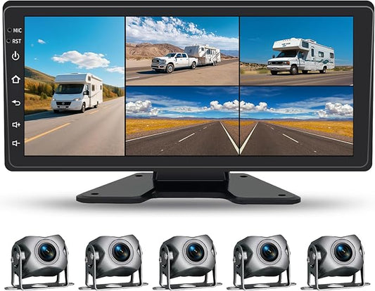 5 Channel Backup Camera System,Carplay & Android Auto,GPS Navigation, Touchable 11 inch Monitor with Loop Recording DVR car Stereo,1080P Rearview Camera for RV/Truck/Trailer Pickup,128GB Card-PawvioPets
