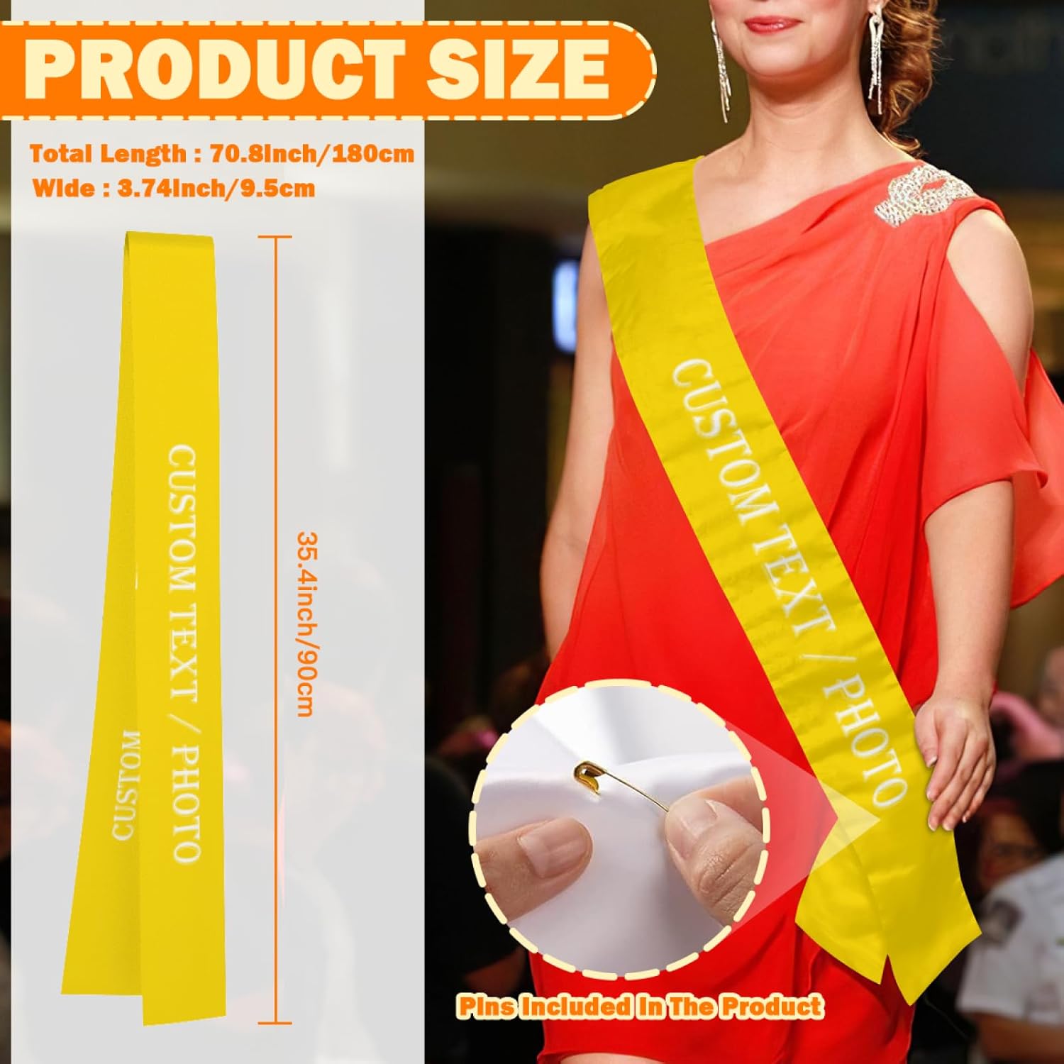 Custom Sash,Personalized Birthday Sash with Text Photo,Customized Bachelorette Sash Quote Sash Bride to Be Sash Color Optional (No decorative edge, Yellow)