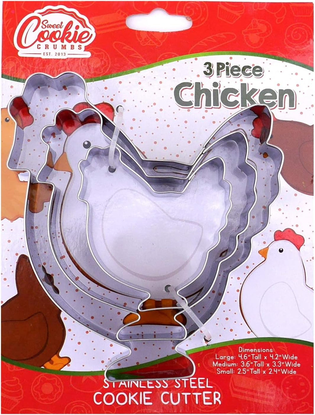 Chicken Cookie Cutter Set – Sharp & Stainless Steel Cooking Utensils – A Fun Fit for Sandwiches, Pancakes, Fruits & Crafts – Dishwasher-Safe 3-Piece Bakery Supplies by Sweet Cookie Crumbs