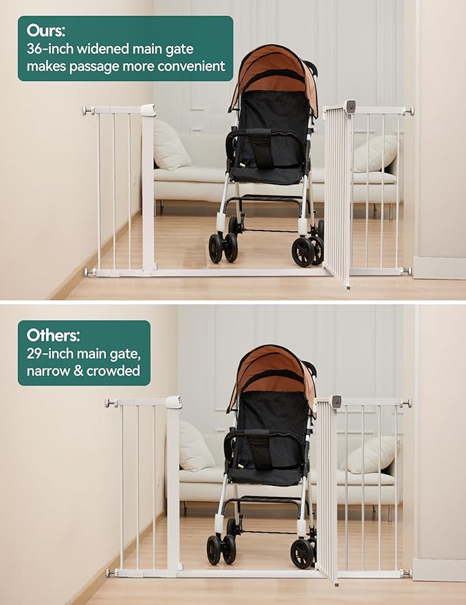 BABELIO 36-57" Extra Wide Baby/Dog Gate, Auto Close with Large Walk Thru Door,Safety for Pet, House, Stairs and Doorways, Pressure Mounted for Chlid, White-PawvioPets