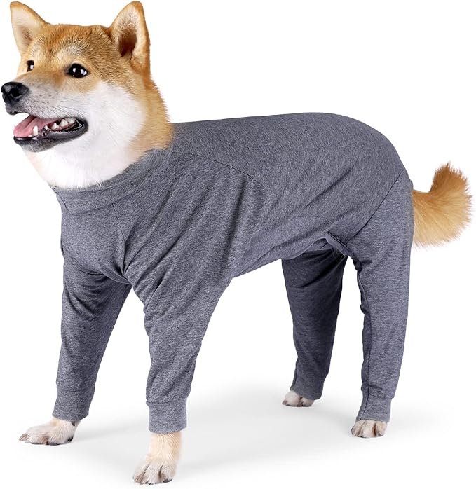 Dog Recovery Suit, Abdominal Wound After Surgery Wear, Prevent Licking Wounds, E-Collar & Cone Alternatives, Long Sleeve Postoperative Shirts Dog Bodysuit Prevent Shedding(Medium, Grey)-PawvioPets