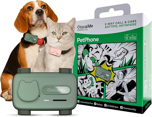 GlocalMe PetPhone for Dog and Cat, Support Play Music and Two-Way Call, Pet Community and AI Health Alerts, Real Time Tracking and Virtual Fence, Unlimited Range Pet GPS Tracker (Green)-PawvioPets