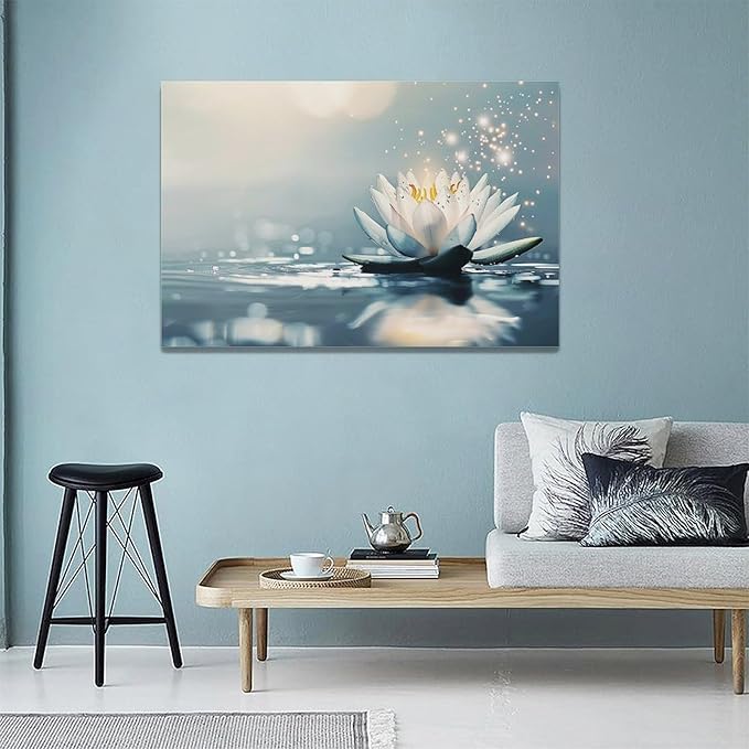 Bathroom Lotus Wall Art Floral Pictures Zen Meditation Wall Decor Yoga Spa Spiritual Canvas Print Painting Artwork for Bathroom Restroom Living Room Bedroom 16"x24"-PawvioPets