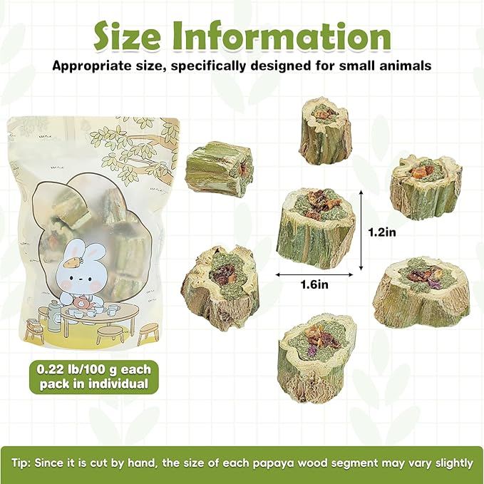 Fhiny Rabbit Chew Toys Natural Baked Papaya Wood Bunny Molar Treats Contain Alfalfa Grass Apple Carrot and Purple Sweet Potato Filling for Hamsters Guinea Pigs Chinchillas Teeth Grinding(0.22 lb)-PawvioPets