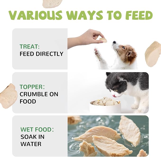 Freeze Dried Cat Treats, Raw Chicken Food for Dogs Cats, Single Ingredient, High Protein Natural Healthy Topper, 3.8 oz-PawvioPets