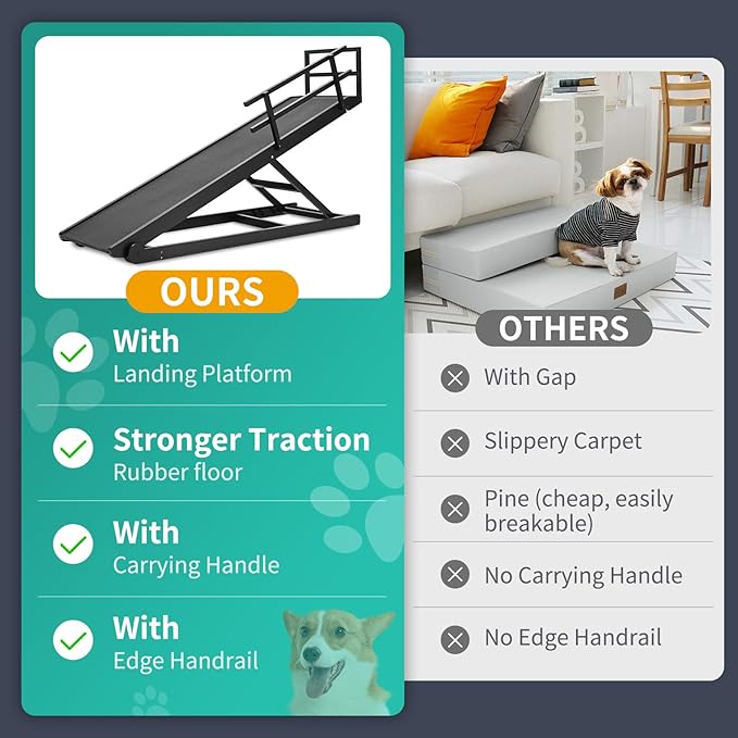 Dog Ramp, 5 Level Adjustable Wooden Folding Pet Ramp for Middle Bed, Couch,SUV-High Traction, Portable Paw Ramps for Small & Large Old Dogs & Cats - Furniture Quality-PawvioPets