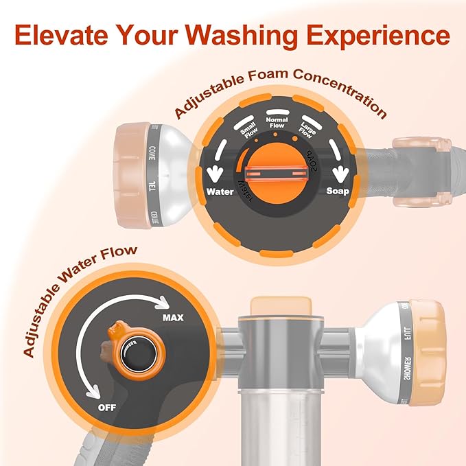 Dog Washing Hose Attachment, Pet Shower, Upgrade 8-in-1 Mode Dog Shower Attachment with 3.5oz 100cc Soap Dispenser, Replacement Hose Adapter for Pet Washing Irrigated Lawn Patio Car Cleaning-PawvioPets